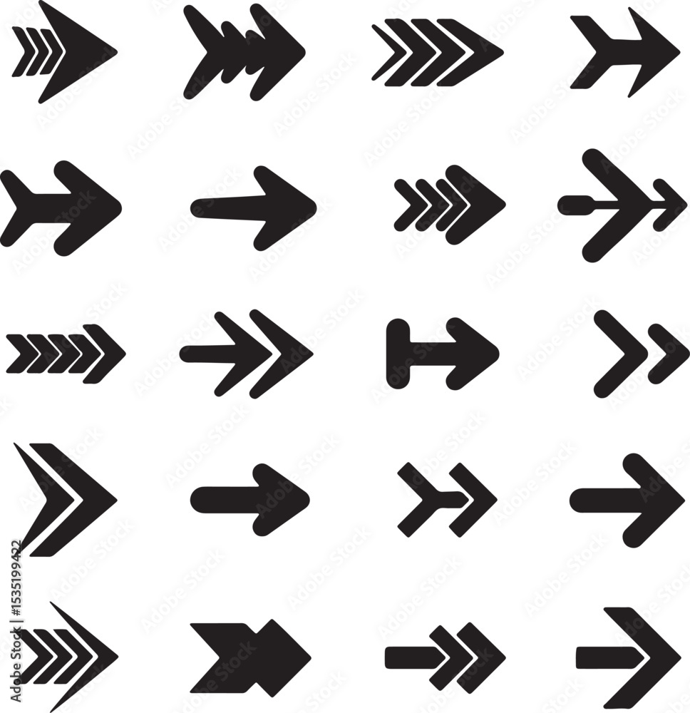 Poster black vector arrow icon set for web design elements