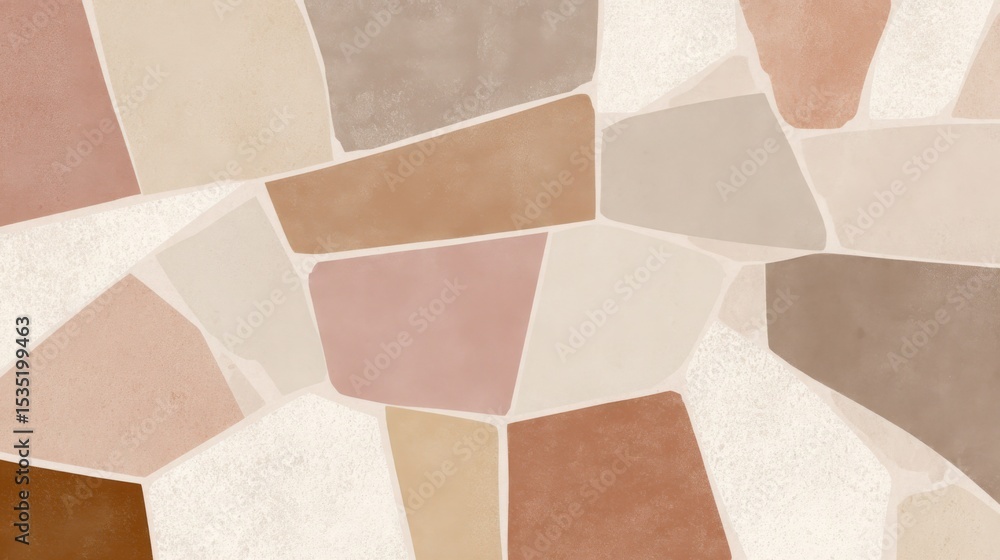 Poster mosaic-style abstract pattern in muted warm tones, clean tile layout, minimal shapes with subtle lig