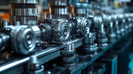 Fototapeta premium Precision-engineered gears and mechanical components in an industrial assembly line