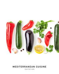 Summer seasonal mediterranean oriental vegetables photography isolated on white background