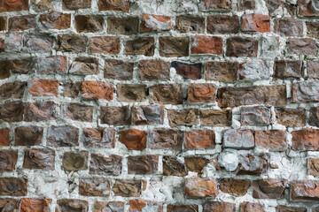 Close-Up of Rustic, Weathered Red Brick Wall with White Mortar