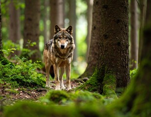 Obraz premium Wolf in a mossy forest