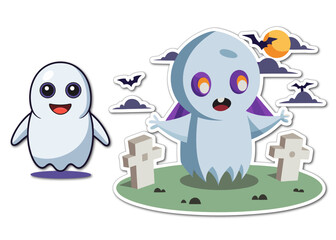 Halloween Ghos stickers. Halloween ghost with word - boo. Halloween stickers printable vector illustration 