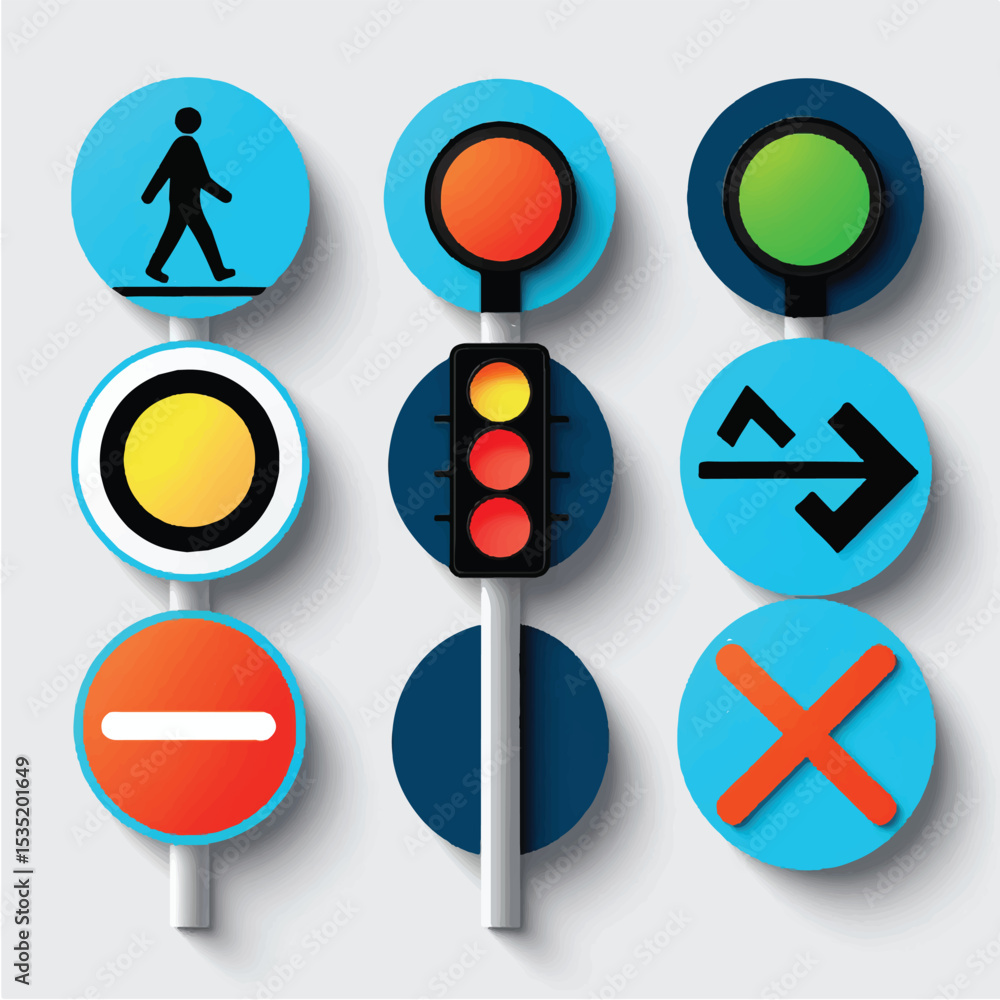 Aufkleber a glossy web icon set of flat traffic light symbols with an arrow for internet business design