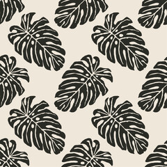 Trendy minimalist seamless botanical pattern with abstract creative hand drawn composition