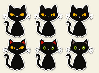 Halloween cats stickers. A collection of cat stickers in various poses isolated on background
