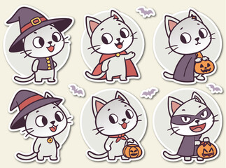 Halloween cats stickers. A collection of cat stickers in various poses isolated on background