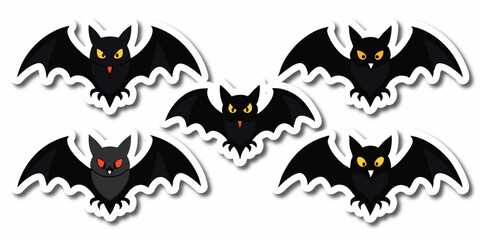 A big bundle of  black bat in vibrant and playful styles, perfect for Halloween and spooky themes isolated on white background 
