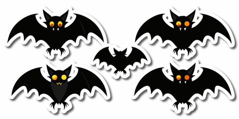 A big bundle of  black bat in vibrant and playful styles, perfect for Halloween and spooky themes isolated on white background 