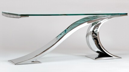 Modern glass and chrome console table featuring sleek curved design and elegant lines for contemporary interiors