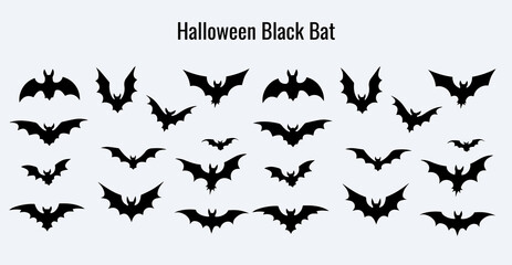 Naklejka premium A set of spooky bat silhouette with different wing positions isolated on a white background ideal for Halloween. 
