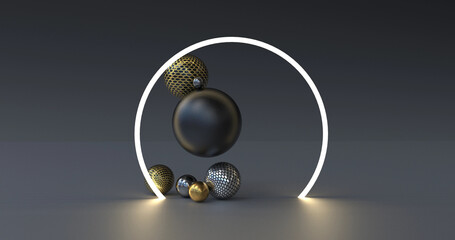 3D RENDERING illustration geometric balls. Abstract background with spheres.