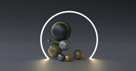 3D RENDERING illustration geometric balls. Abstract background with spheres.