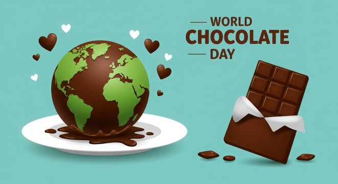 World chocolate day celebration with chocolate earth and candy bar