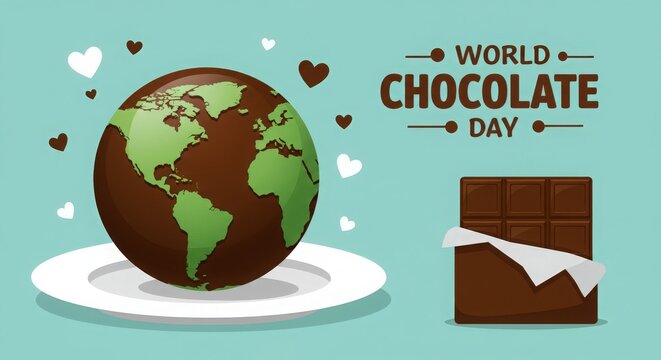 World chocolate day celebration chocolate earth and chocolate bar - Powered by Adobe