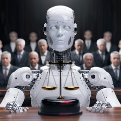Fototapeta premium AI Judge Presiding Over a Courtroom