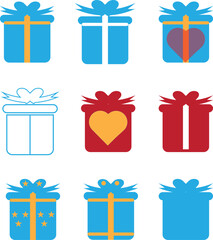 Colorful Gift Boxes with Ribbons and Heart Shapes Illustration