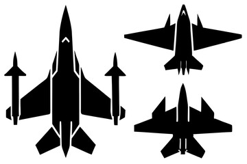 set of Fighter jet vector silhouette illustration isolated on white background
