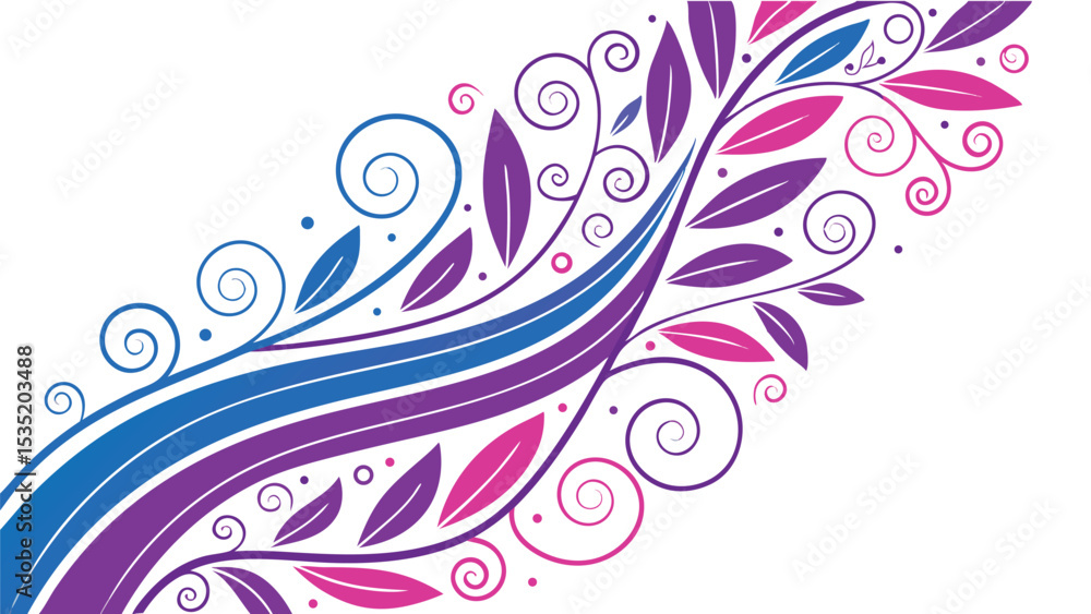 Poster abstract decorative design featuring swirls and leaves in a gradient color palette