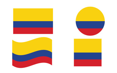 Flag icons of Colombia. Colombia Official National Flag. Flat Digital Vector Illustration of  Colombia Flag and National Emblem. Rectangular  Colombia Flag Icon – Standard Size and Colors.
