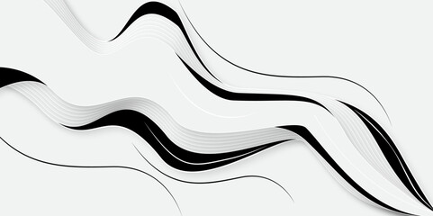 Minimal Black and White Abstract Wavy Line Background Design Illustration.