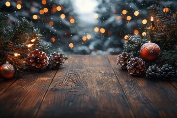 Table background of free space for your decoration and christmas winter background