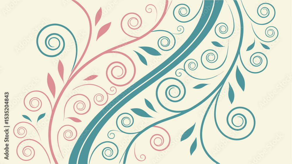 Poster elegant floral pattern with swirls and leaves on a cream background for design projects