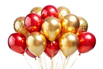 red gold festive balloons isolated on white background
