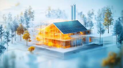 Modern House with Solar Panels and Energy Visualization