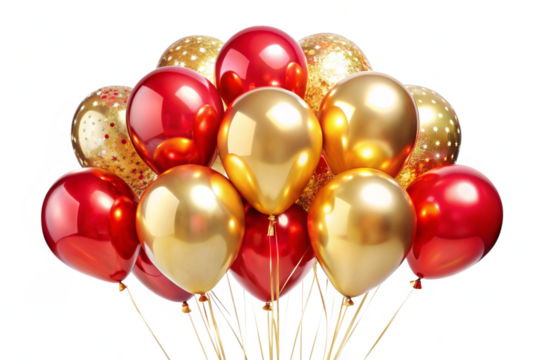 red gold festive balloons isolated on white background