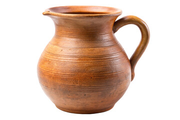 Rustic clay jug pitcher isolated on a white background