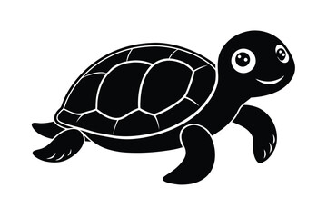 Baby turtle crawling with cute face vector art illustration
