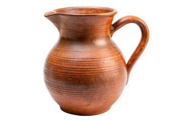 Rustic clay jug pitcher isolated on a white background