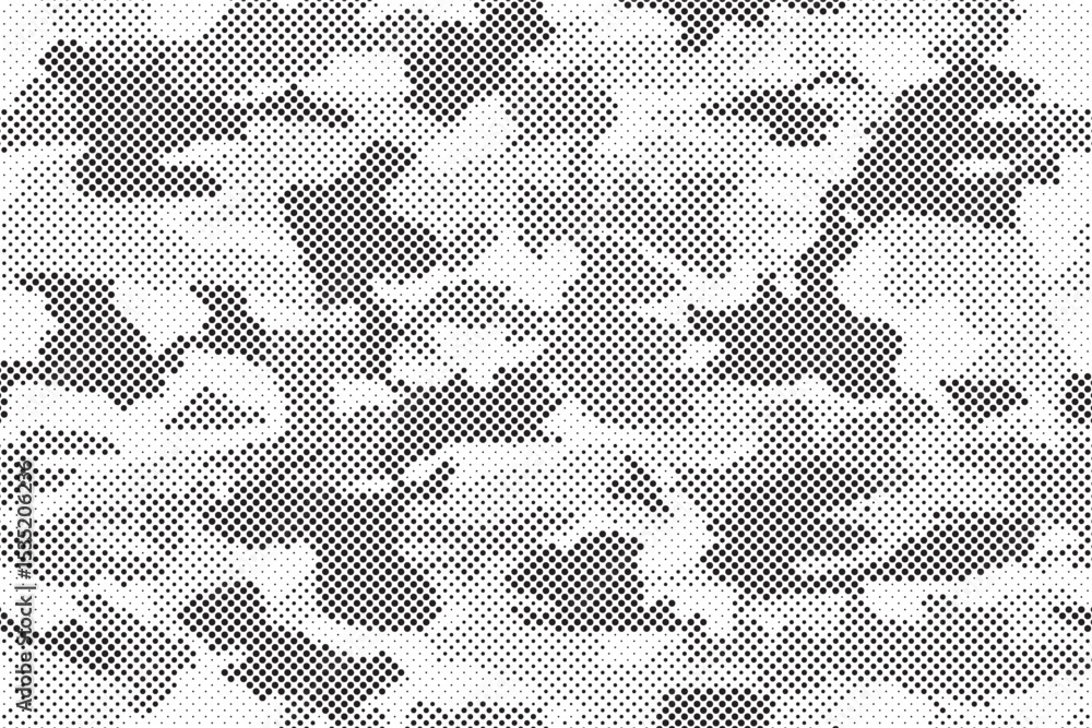 Poster Abstract halftone seamless camouflage pattern. Repeating digital dotted hexagonal camo military texture background. Abstract modern fabric textile ornament. Vector illustration.