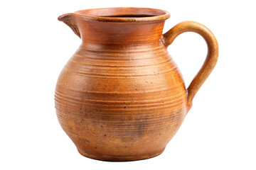 Rustic clay jug pitcher isolated on a white background
