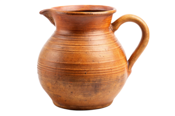 Rustic clay jug pitcher isolated on a white background