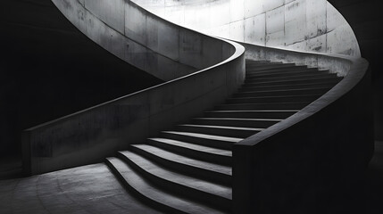 Monochrome Spiral Staircase in a Modern Building