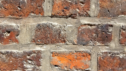 Old brick wall texture: Rustic bricks with mortar joints