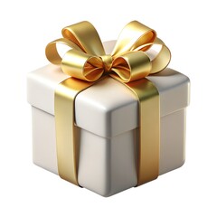 Elegant white gift box with gold ribbon and bow