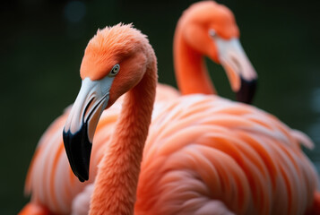 Two flamingos showing their beautiful orange plumage