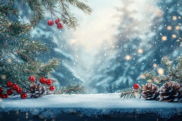 Table background of free space for your decoration and christmas winter background