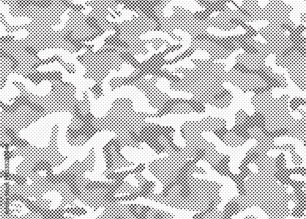 Poster Abstract halftone seamless camouflage pattern. Repeating digital dotted hexagonal camo military texture background. Abstract modern fabric textile ornament. Vector illustration.