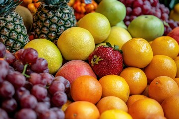 High Definition Picture of Assortment of Fresh Fruits at Market