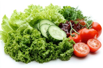 Fresh Vegetables Ready for a Salad Isolated on White Background, Depth of Field