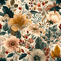 Colorful floral pattern with vibrant blossoms.