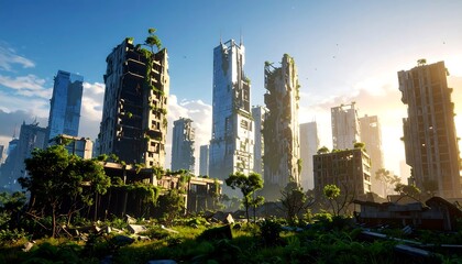 Ruined cityscape at sunrise