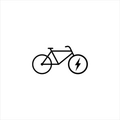 Black single ebike line icon, simple electric biking eco friendly flat design vector pictogram, infographic for app logo web website button ui ux interface elements isolated on white background