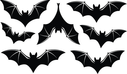 Bat silhouette set halloween design elements for creepy decoration