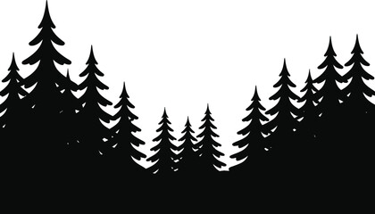 Obraz premium Silhouette of pine tree forest evergreen landscape illustration graphic design