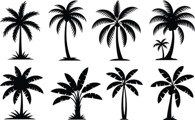 Obraz premium Collection of tropical palm tree silhouette illustrations for summer designs